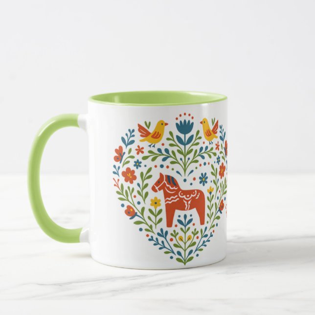 Caneca com Padrão de Coração de Arte Popular de Ca (Esquerda)