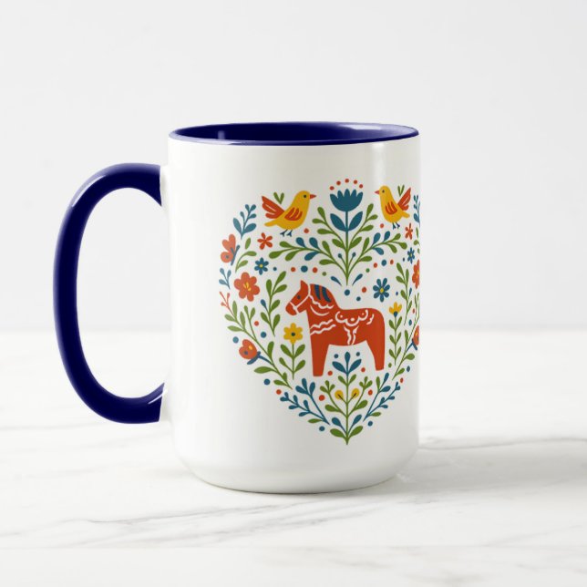 Caneca com Padrão de Coração de Arte Popular de Ca (Esquerda)