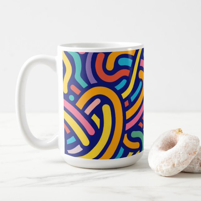 Caneca com Padrão de Cores Alegres (Com Donut)