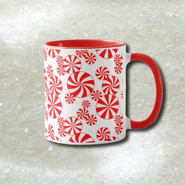 Caneca com Padrão de Doce de Hortelã Vermelho e Br (Peppermint Candy Pattern Coffee Mug)