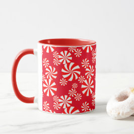 Caneca com padrão de peppermint vermelho e branco 