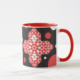 Caneca com Padrão Geométrico Preto e Vermelho