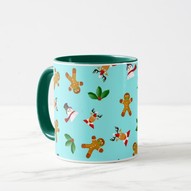 Caneca com padrão natalino fofo e contínuo (Frente Esquerda)