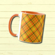 Caneca com Padrão Xadrez Laranja Amarelo
