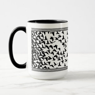 caneca com pássaros em preto e branco, estilo clás