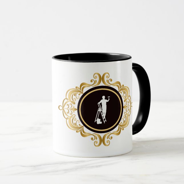 Caneca com Silhueta Branca de Pintor em Escada (Frente Esquerda)