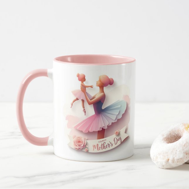 Caneca com silhueta de Mãe Bailarina em Aquarela F (Com Donut)