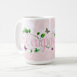 Caneca com texto de Felicitações Floral Rosa