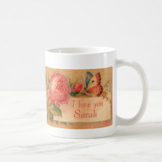 Caneca com um rosa do Victorian do vintage, "eu te