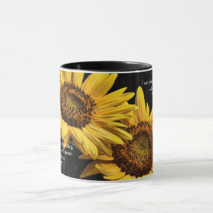 Caneca com Versículo Bíblico da Fé Negra e Girassó