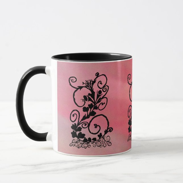 Caneca com Videira Preta em Fundo Rosa (Esquerda)