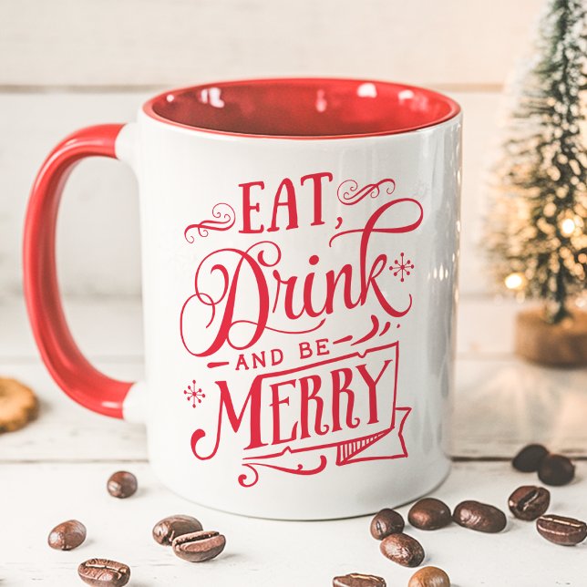 Caneca Coma, Beba E Alegre-se Tipografia Vermelha de Féri (Criador carregado)