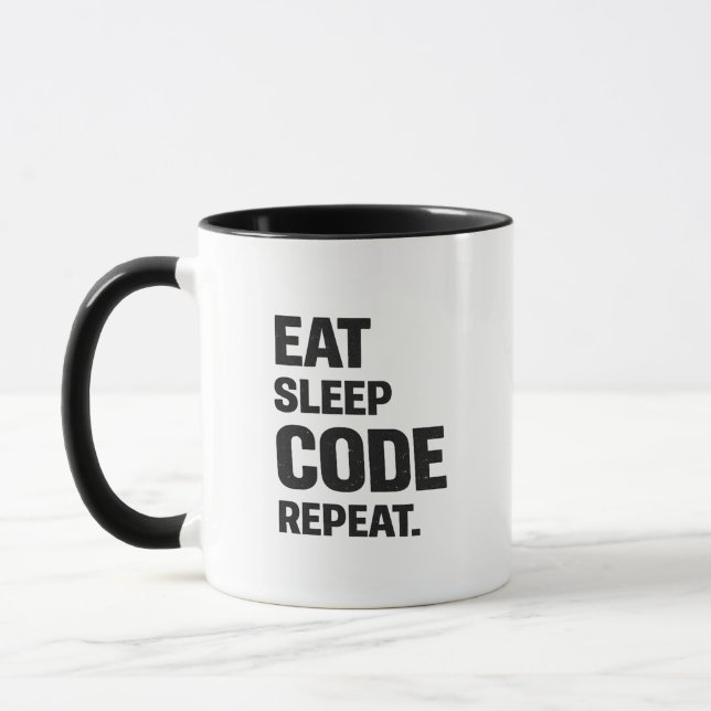 Caneca Coma Código Dormir Repita – Humor Divertido de Pro (Esquerda)