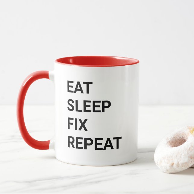 Caneca Coma Dormir Corrigir Repetir Mão de Obra Engraçada (Com Donut)