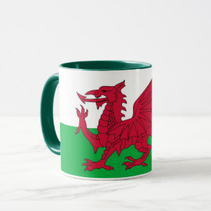 Caneca combinado preta com a bandeira de Wales,