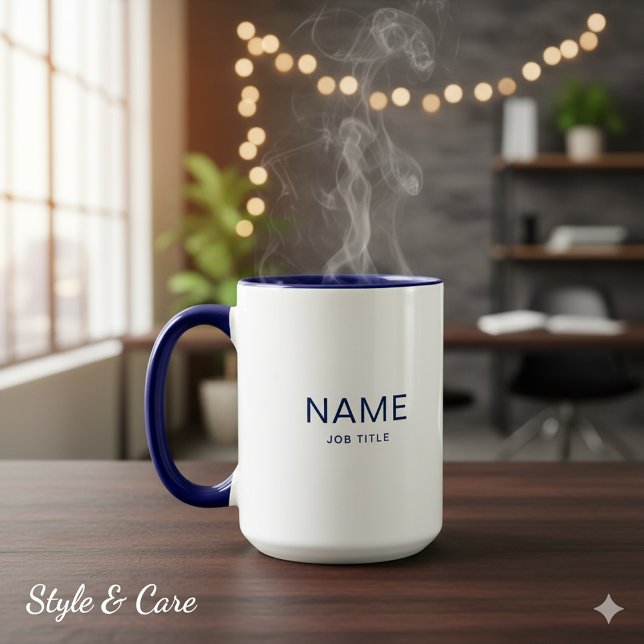 Caneca Combo Azul Marinho Estilizada Com Impressão (Navy Blue Combo Mug Styled With Custom Name Print Art)