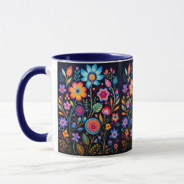 Caneca Combo de Cerâmica Preta com Jardim Floral V