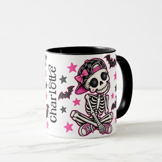 Caneca Combo de Halloween com Caveira Rosa (Frente Esquerda)