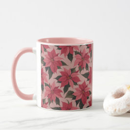 Caneca Combo de Poinsettias Vermelhas Rosadas