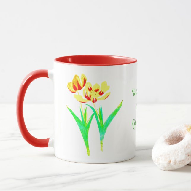 Caneca Combo de Tulipas Amarelas e Vermelhas com T (Com Donut)