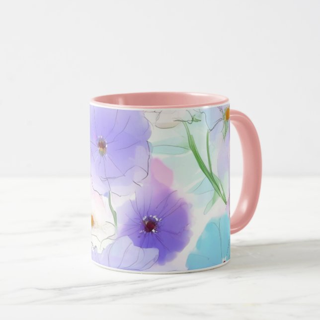 Caneca Combo Floral Aquarela Pastel (Frente Esquerda)
