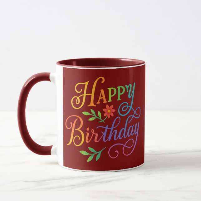 Caneca Combo Floral Arco-Íris de Aniversário – Col (Esquerda)