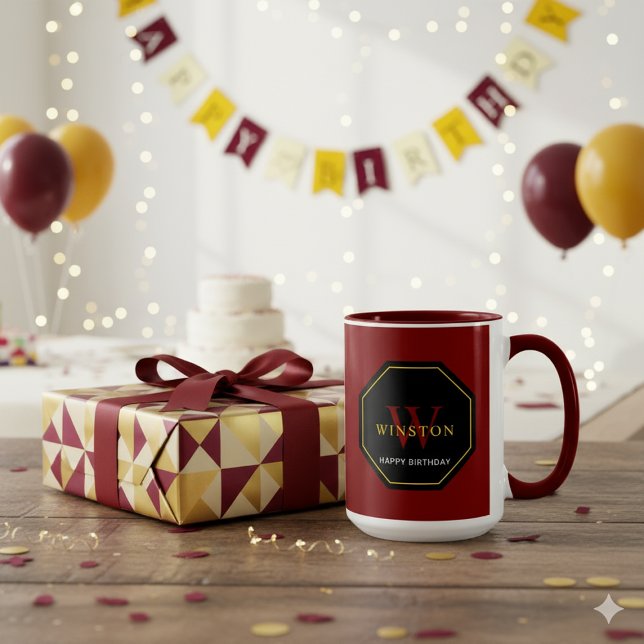 Caneca Combo Marrom Vermelho Festivo para Celebraç (Festive Maroon Combo Mug for Birthday Celebrations)
