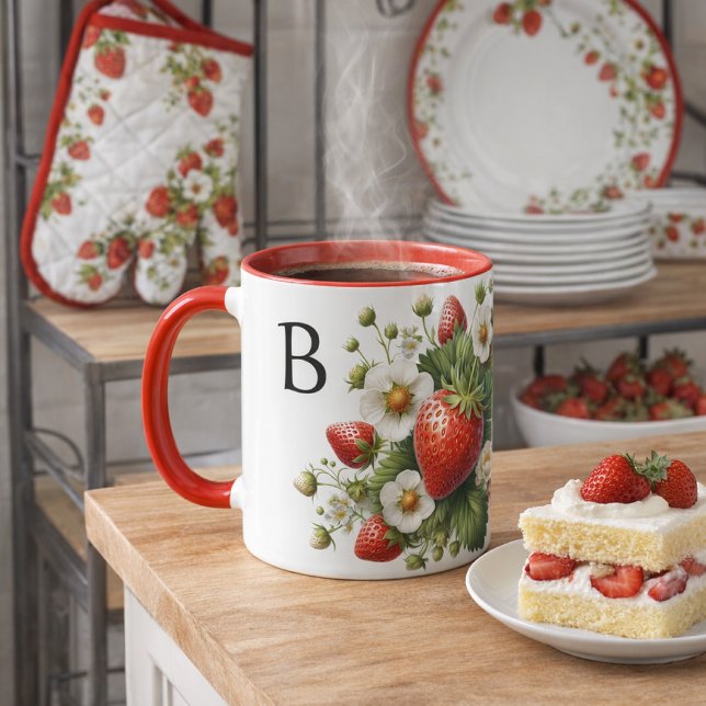 Caneca Combo Morango Frutas Monogram (“Fresh strawberries, warm coffee, and cozy kitchen vibes  a sweet gift idea for every berry lover.”)