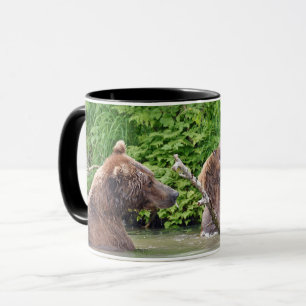 Caneca Combo Mug preto de 11 oz com urso pardo e filhotes