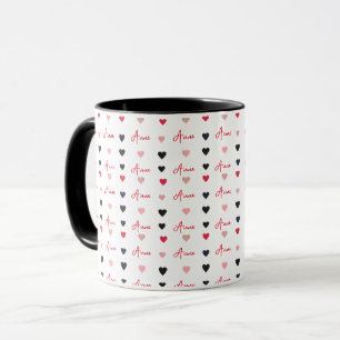 Caneca Combo Mug repetindo corações alinhados e nome pers