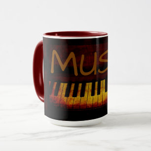 Caneca Combo Music Mug, preto, de 15 oz, com piano