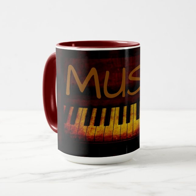 Caneca Combo Music Mug, preto, de 15 oz, com piano (Frente Esquerda)