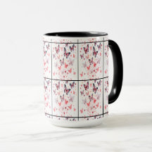 Caneca combo romântica Borboletas e Corações Rosa