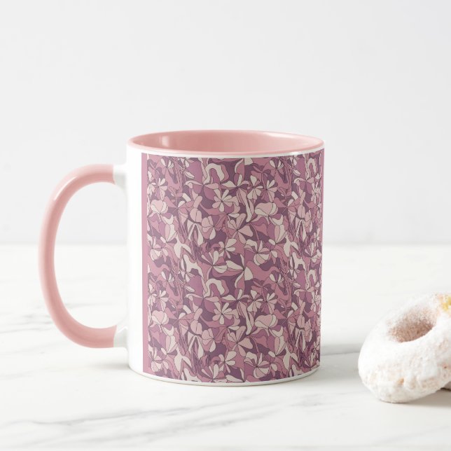 Caneca Combo Rosa com Estampa Floral Roxa (Com Donut)
