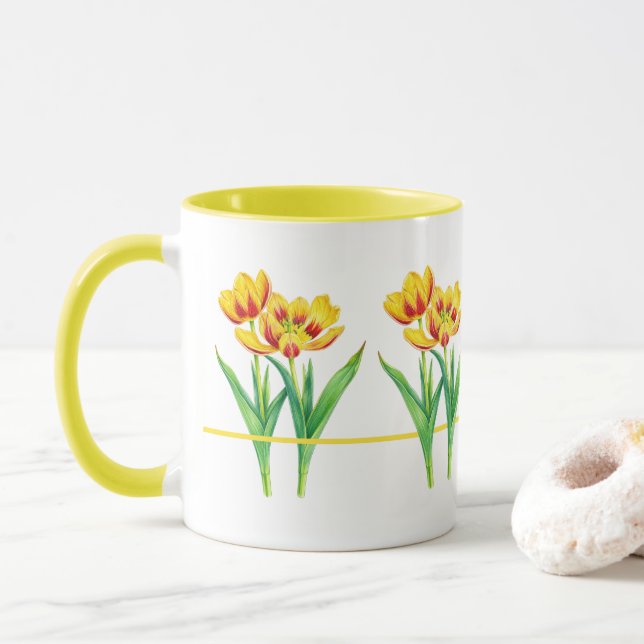 Caneca Combo Tulipas Vermelhas e Amarelas (Com Donut)