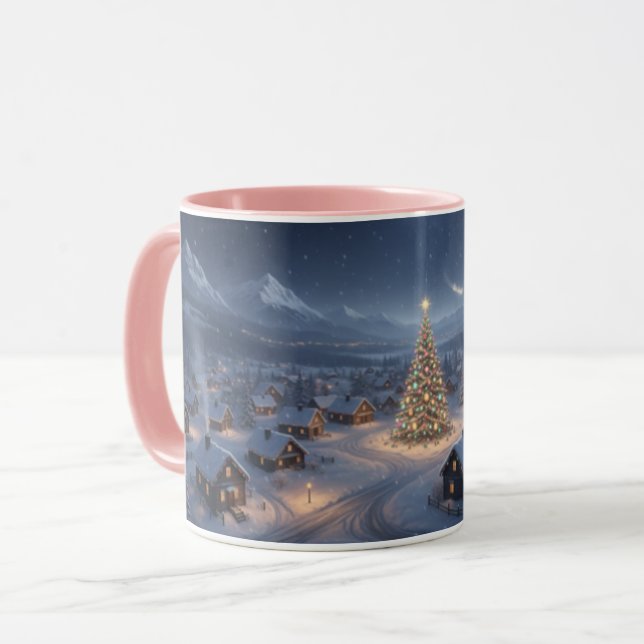 Caneca Combo Vila de Natal Nevada com Alça Rosa (Frente Esquerda)