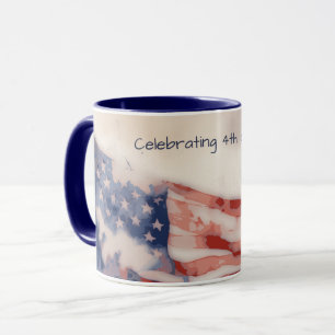 Caneca Comemorando 4 de Julho - Bandeira dos EUA em Aquar