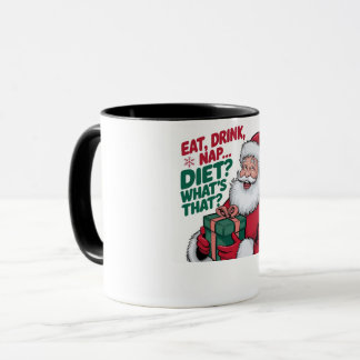 Caneca Comer Beber Dormir qual é a Dieta, Papai Noel engr