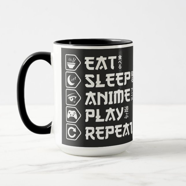 Caneca Comer Dormir Anime Jogar Repetir Estilo de Vida Ot (Esquerda)