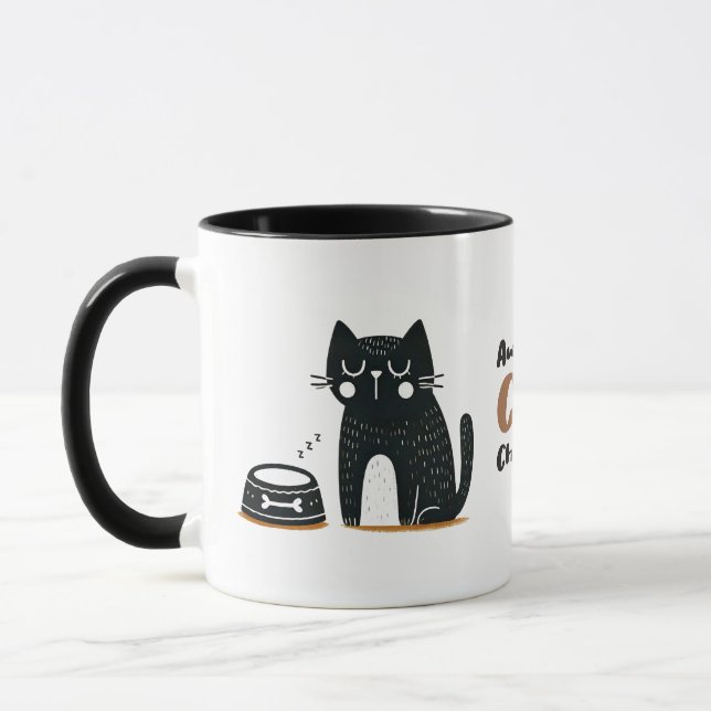 Caneca Comida de Manifestação de Gato Preto Whimsical (Esquerda)