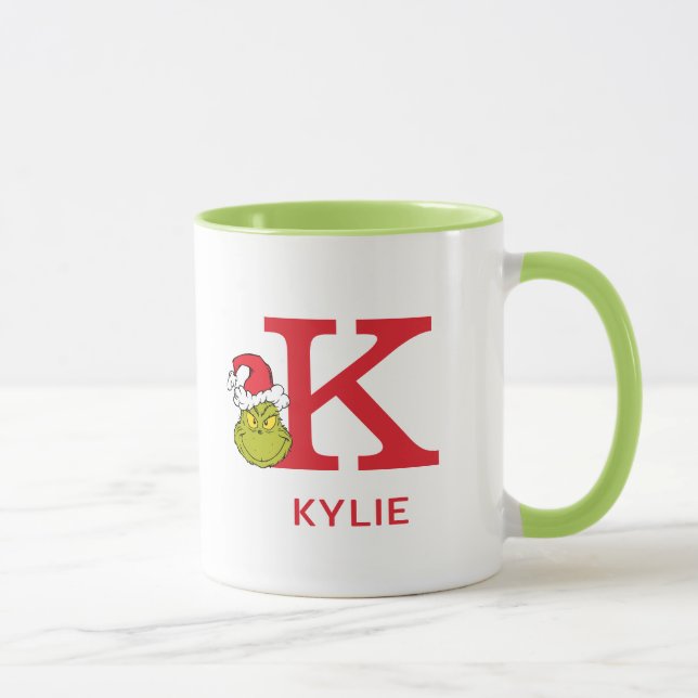 Caneca Como o Grinch Roubou o Natal | Nome e Monograma K (Direita)