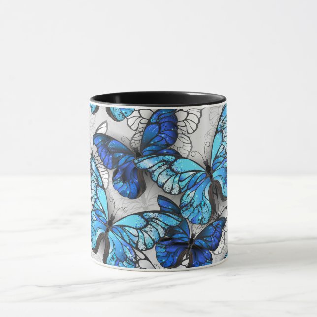 Caneca Composição de Borboletas Brancas e Azuis (Centro)