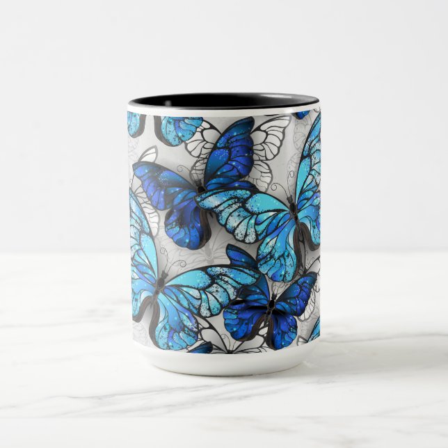 Caneca Composição de Borboletas Brancas e Azuis (Centro)