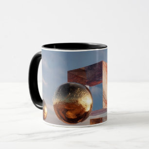 Caneca Composição Geométrica Surrealista Com Esferas Dour