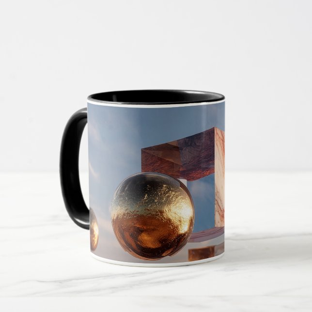 Caneca Composição Geométrica Surrealista Com Esferas Dour (Frente Esquerda)