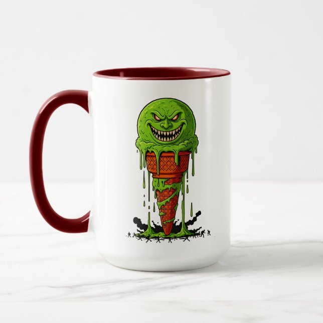 Caneca Cone de Sorvete Verde Monstro Assustador Derretend (Esquerda)