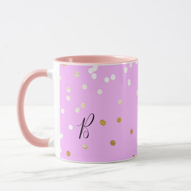Caneca Confetes de Pontos Rosa e Dourado Glamour Moderno (Esquerda)