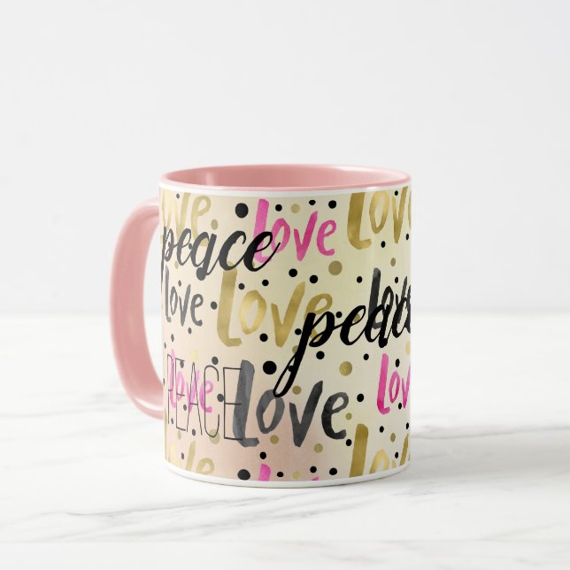 Caneca Confetti Preto Dourado e Rosa Adoro Paz (Frente Esquerda)