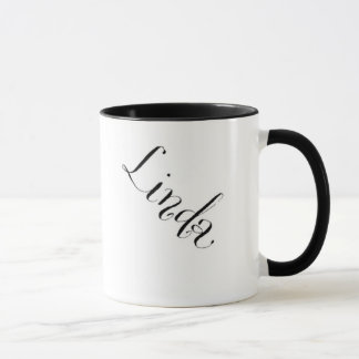 Caneca conhecida de Linda em preto e branco