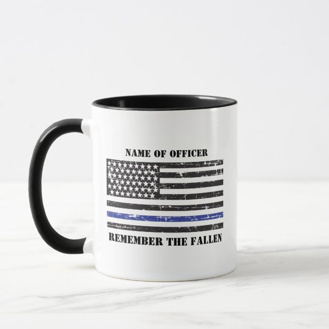 Caneca Conmemorativa, Personalizada Linha Azul Fina Políc (Esquerda)
